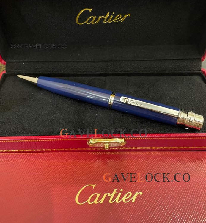 Clone Cartier Santos de Blue Silver Ballpoint Pen Online
